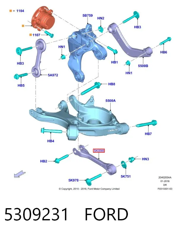 Brazo inferior trasero izquierdo/derecho 5309231 Ford