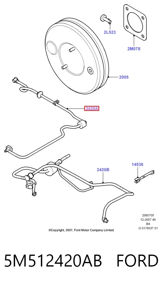 Tubo de vacío del servofreno 5M512420AB Ford