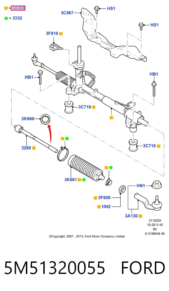 Cremallera de dirección 5M51320055 Ford