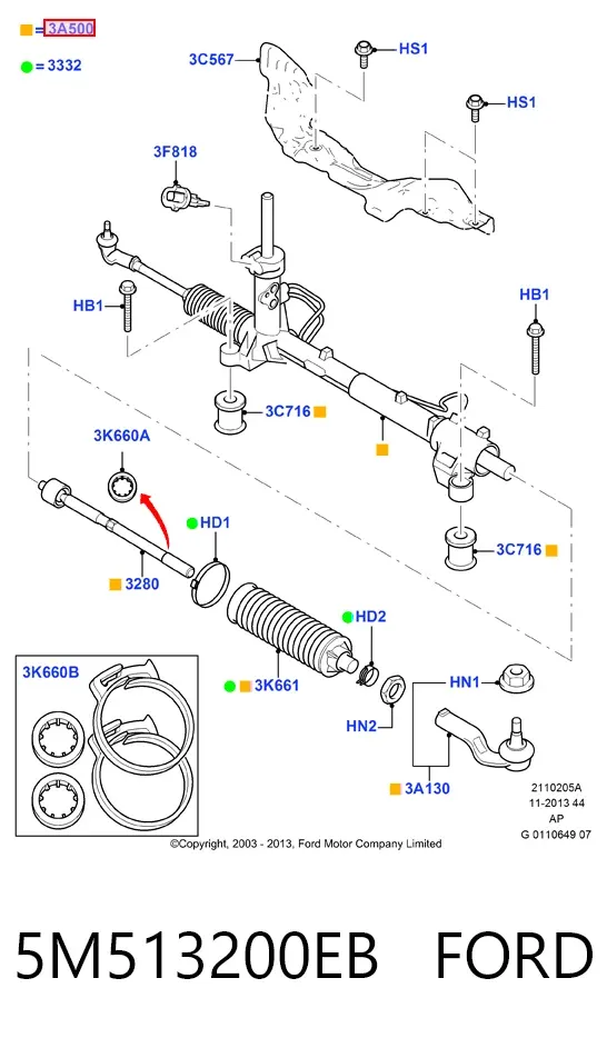 Cremallera de dirección 5M513200EB Ford