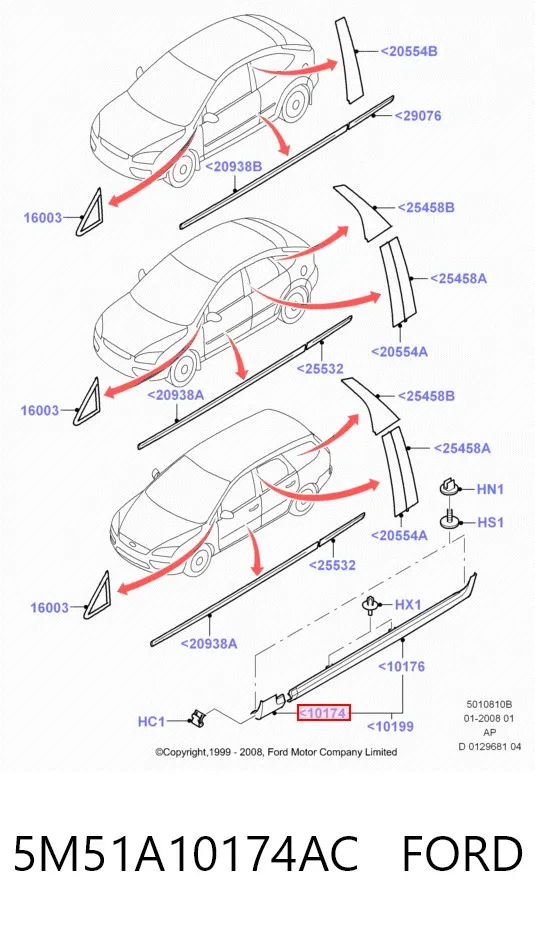 Moldura exterior del umbral delantero derecho 5M51A10174AC Ford