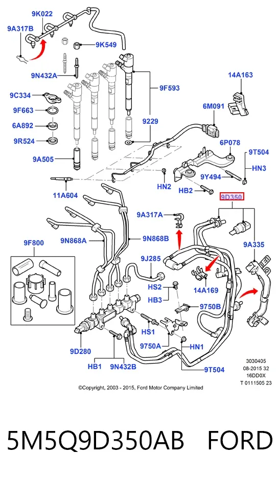 Tubería de retorno de combustible de los inyectores 5M5Q9D350AB Ford