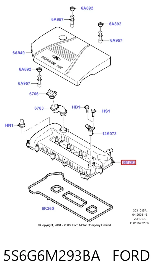 Tapa de balancines 5S6G6M293BA Ford