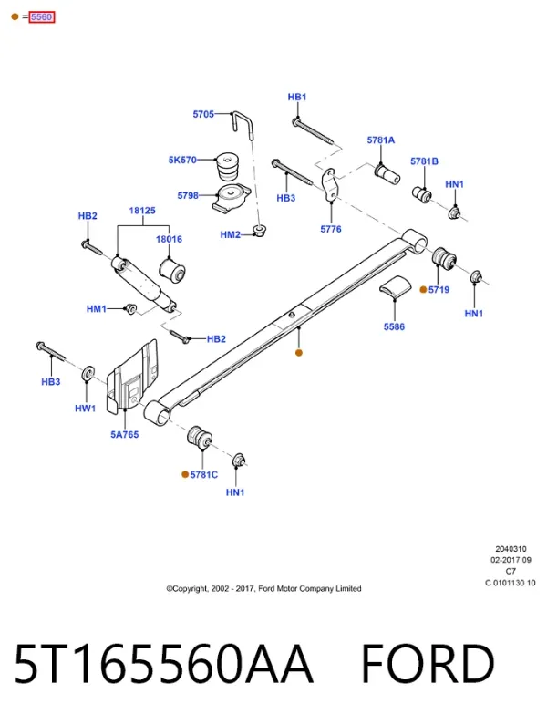 Ballesta de suspensión trasera 5T165560AA Ford