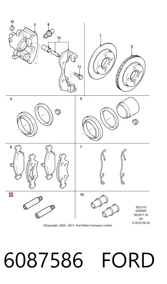 Guía de la pinza de freno delantera 6087586 Ford