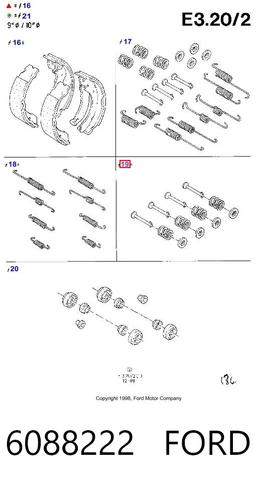 Kit de montaje de zapatas de freno traseras 6088222 Ford