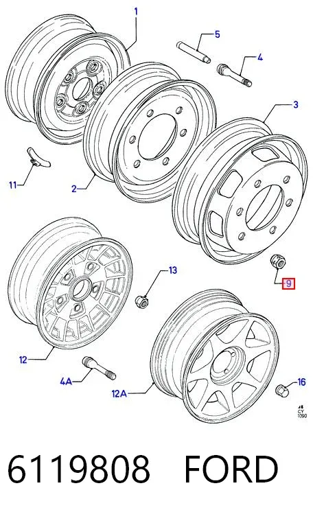 Tuercas de rueda 6119808 Ford