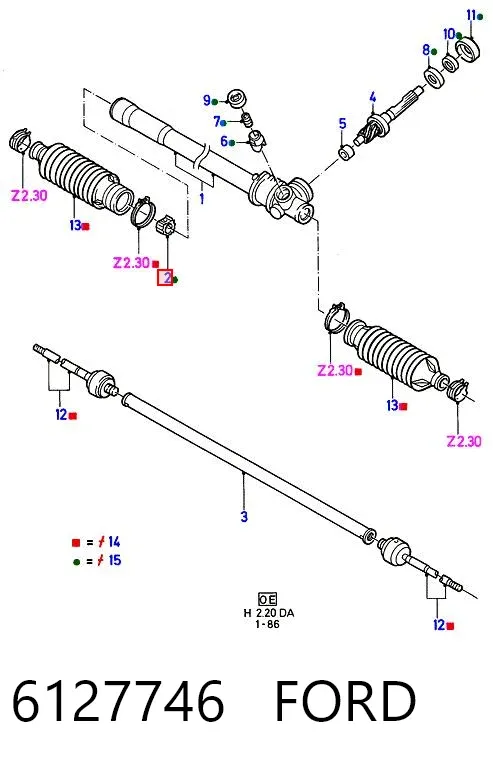 Casquillo del eje de la cremallera de dirección 6127746 Ford