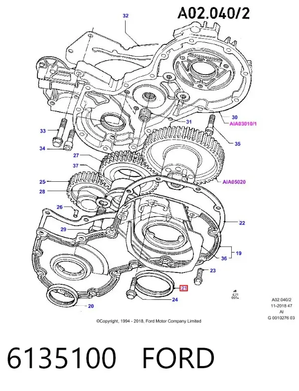 Retén de la bomba de inyección 6135100 Ford