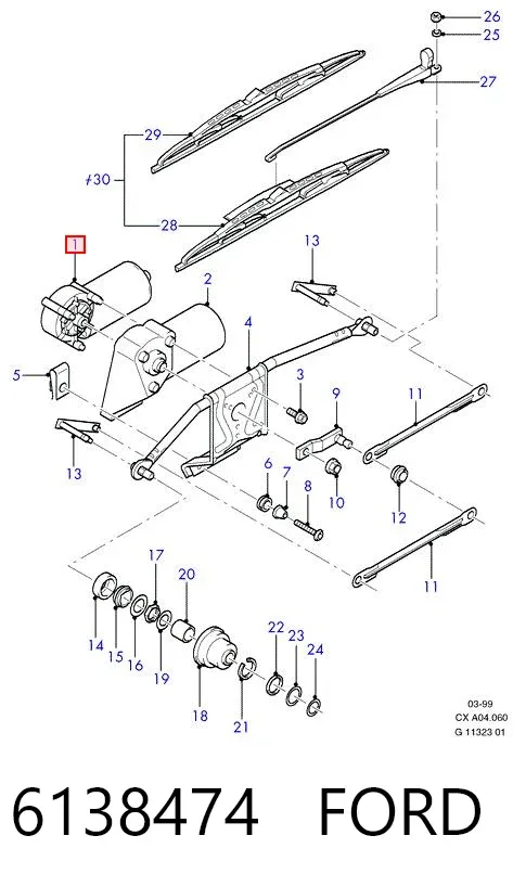 Motor limpiaparabrisas 6138474 Ford