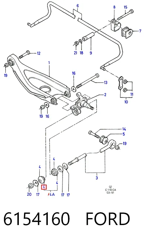 Silentblock del brazo de suspensión 6154160 Ford