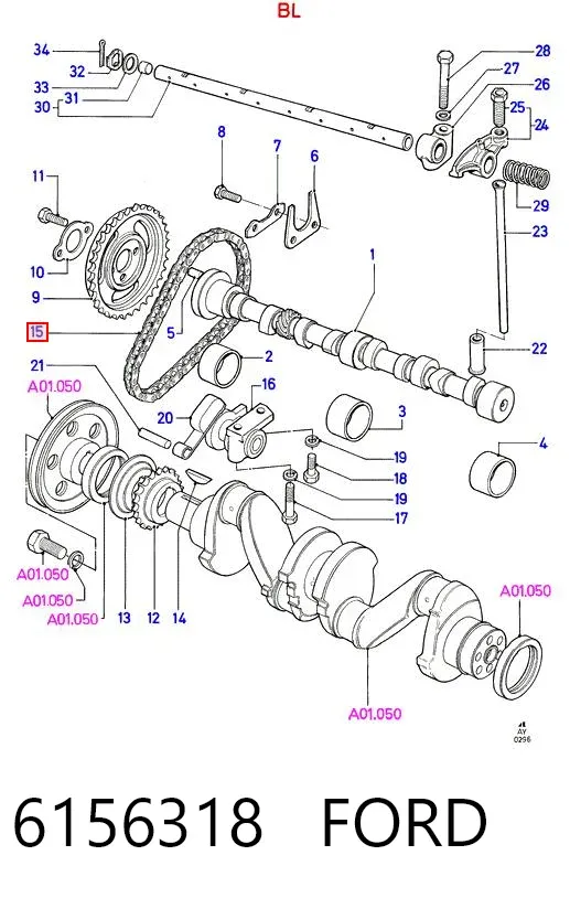 Cadena de la Bomba Aceite 6156318 Ford