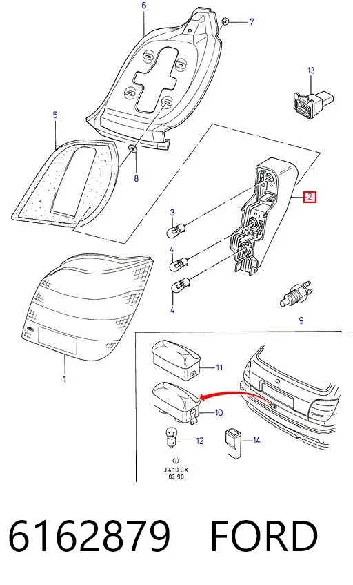 Portalámparas de luz trasera 6162879 Ford