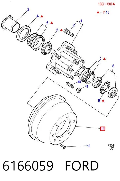 Tambor de freno trasero 6166059 Ford