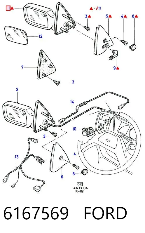 Espejo de retrovisor izquierdo Ford Escort IV