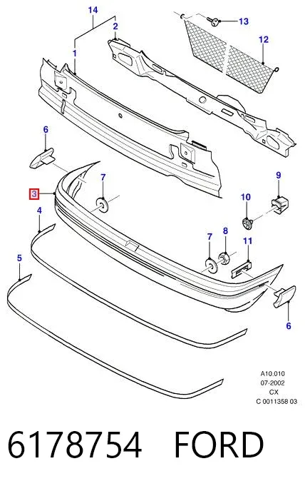 Parachoques trasero 6178754 Ford