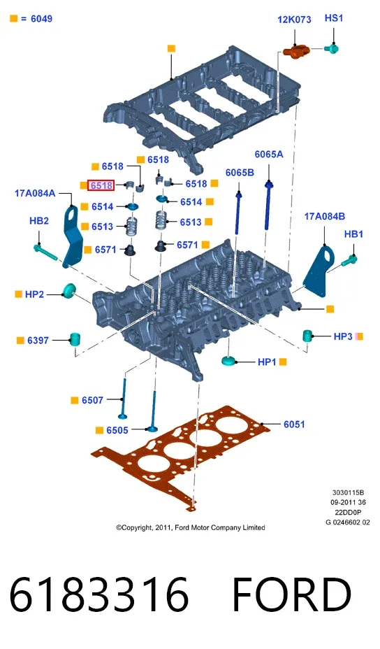 Chaveta De Sujecion De Valvula 6183316 Ford