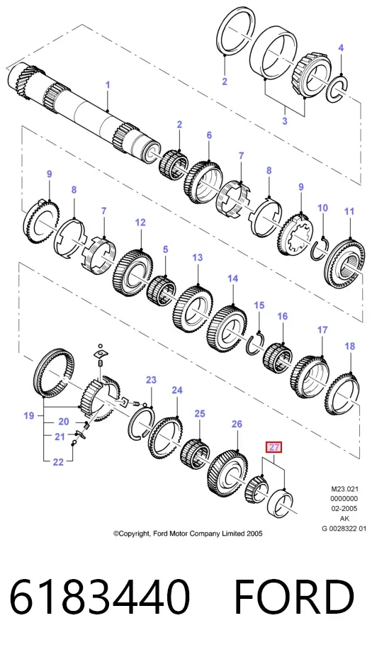 Cojinete del eje secundario de la caja de cambios 6183440 Ford