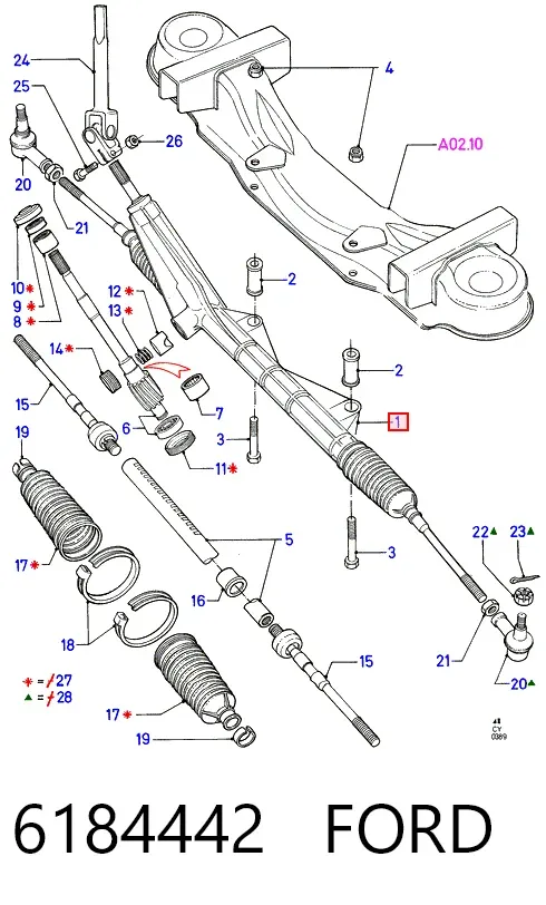 Cremallera de dirección 6184442 Ford