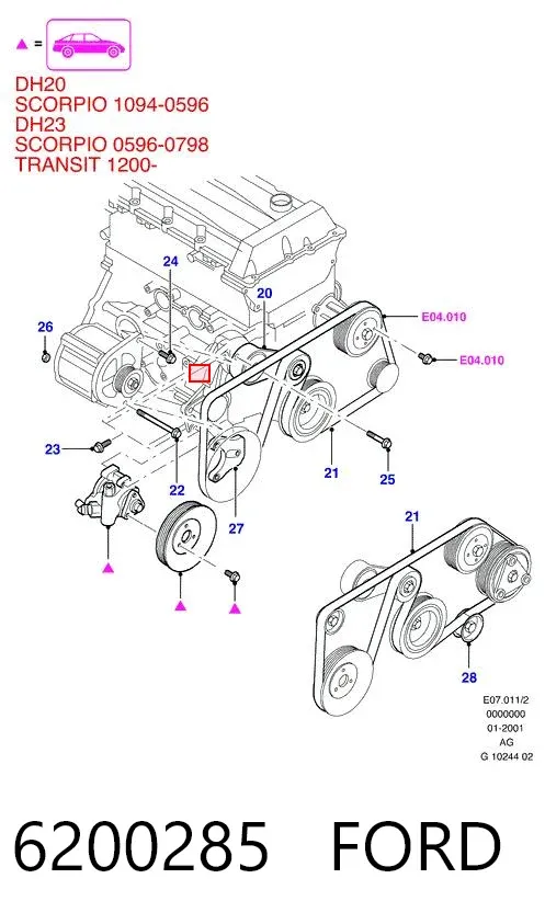 Polea inversión / guía, correa poli V 6200285 Ford