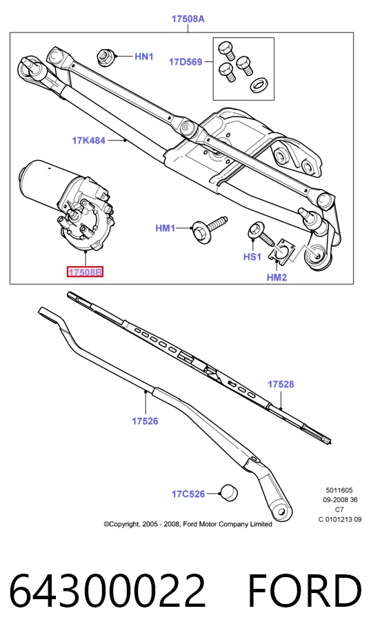 Motor limpiaparabrisas 64300022 Ford