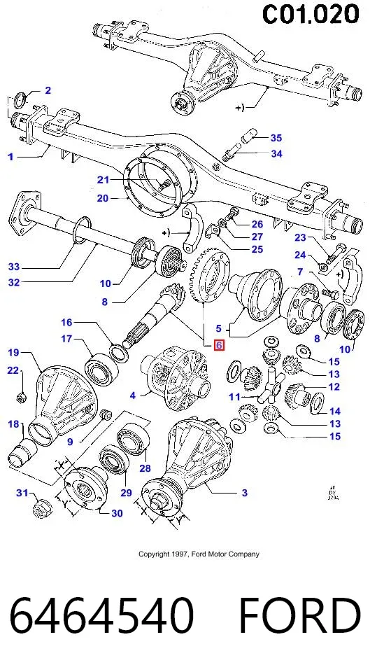 Corona y piñón del diferencial trasero 6464540 Ford