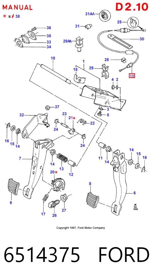 Cable de embrague 6514375 Ford