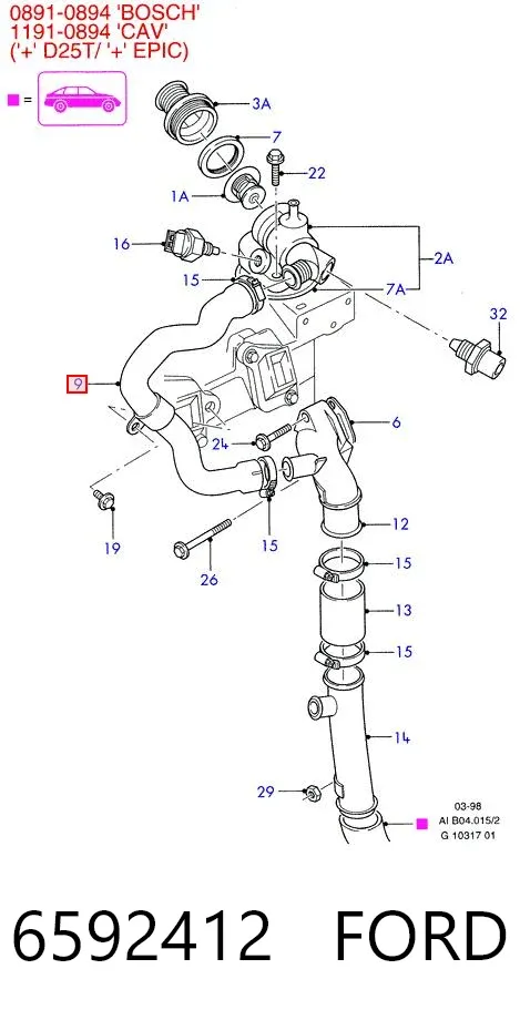 Manguera del termostato 6592412 Ford