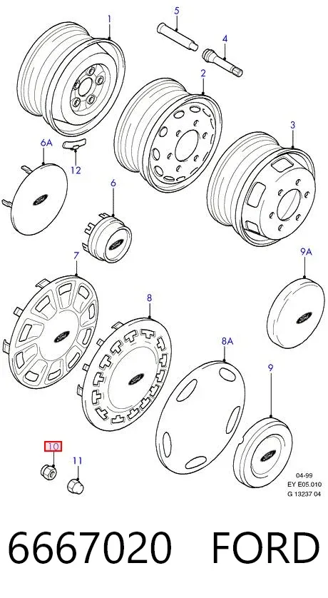 Tuercas de rueda 6667020 Ford