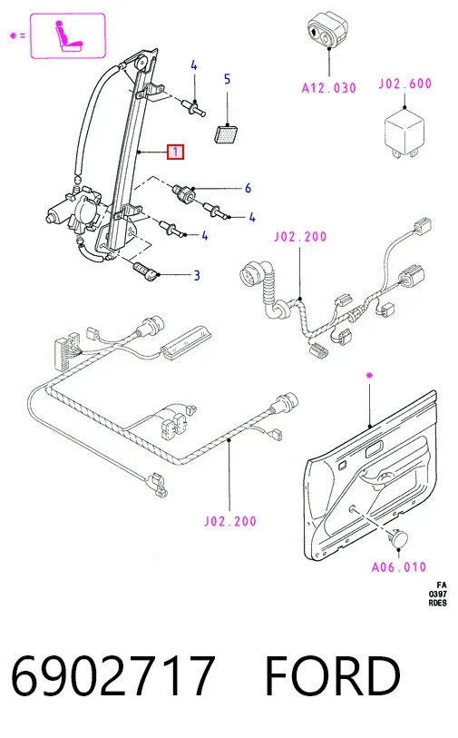 Mecanismo de elevalunas delantero derecha 6902717 Ford