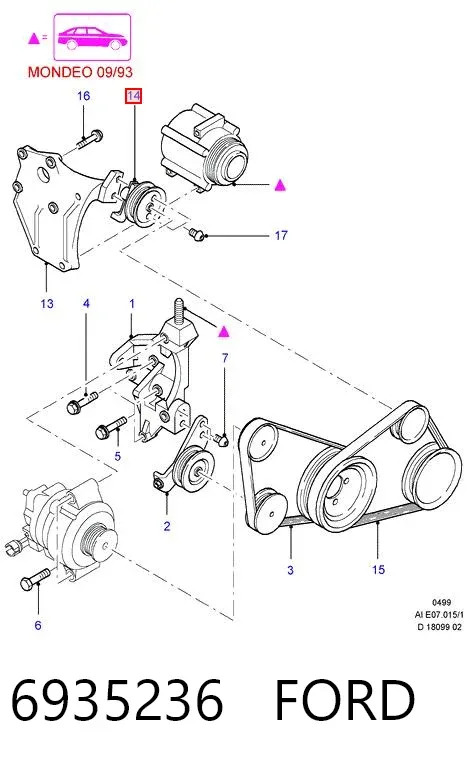 Polea tensora correa poli V 6935236 Ford