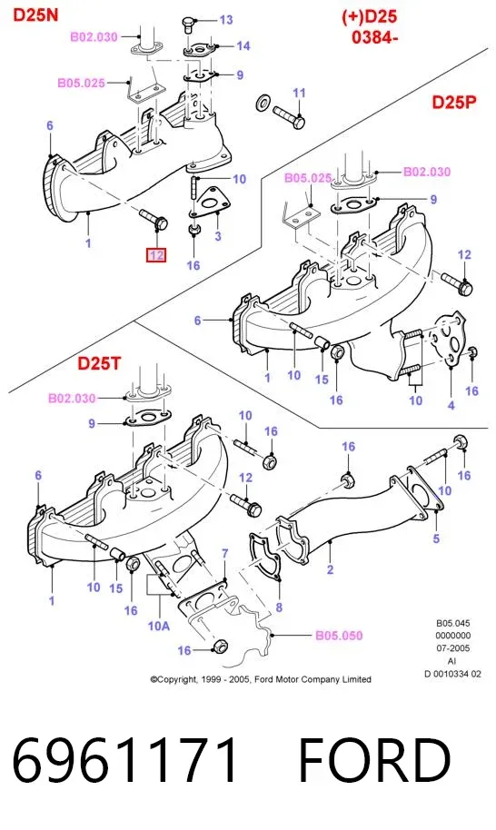 Perno de tubo de alimentación de aceite de turbocompresor 6961171 Ford