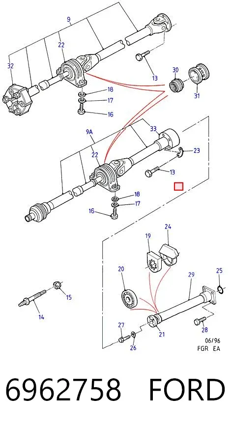 Semieje trasero derecho 6962758 Ford