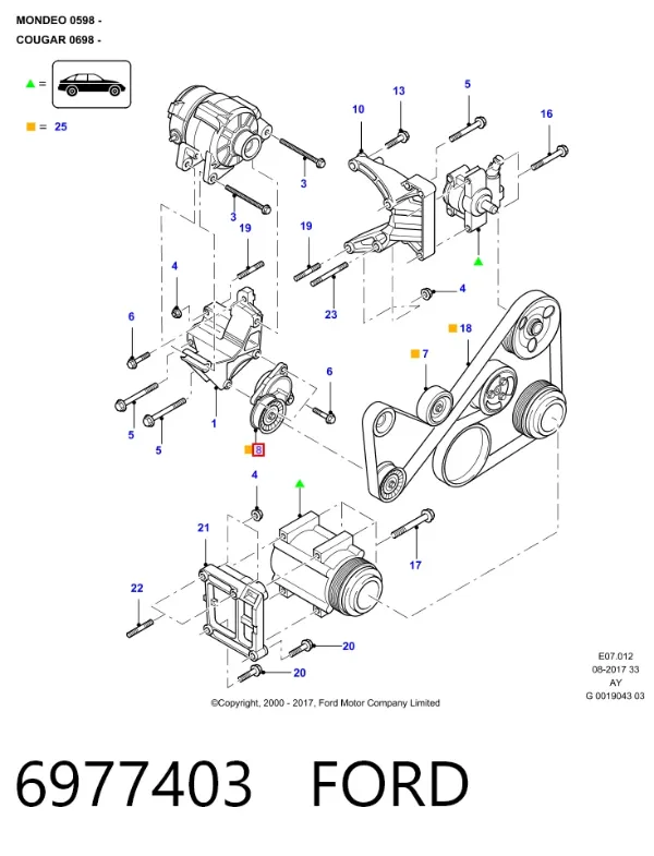 Tensor de correa poli V 6977403 Ford