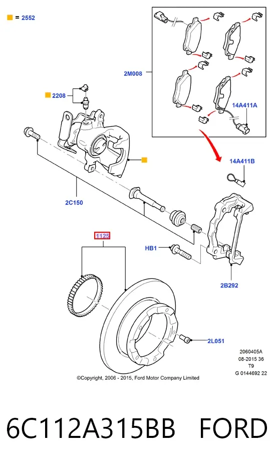 Disco de freno trasero 6C112A315BB Ford