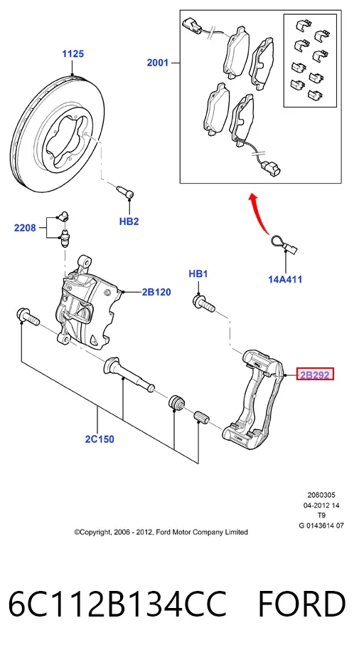 Soporte de la pinza de freno delantera 6C112B134CC Ford