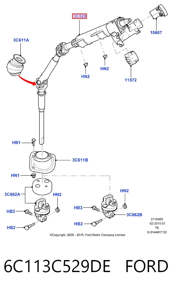 Columna dirección 6C113C529DE Ford