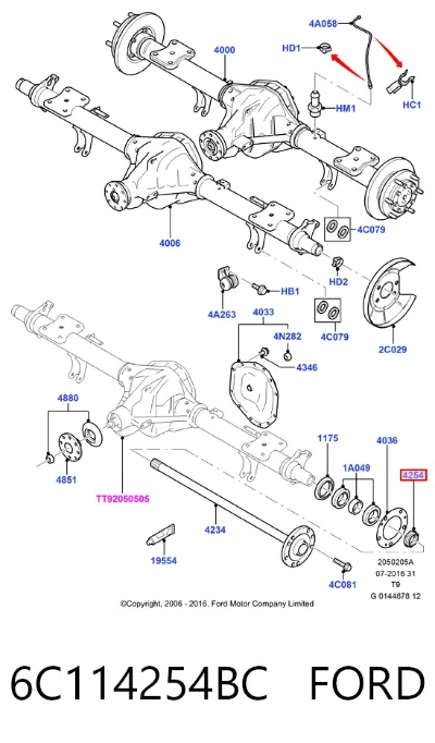 Tuerca del cubo de rueda trasera FORD 6C114254BC