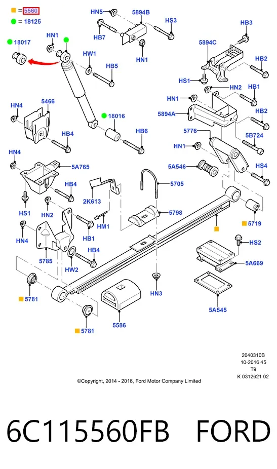 Ballesta de suspensión trasera 6C115560FB Ford