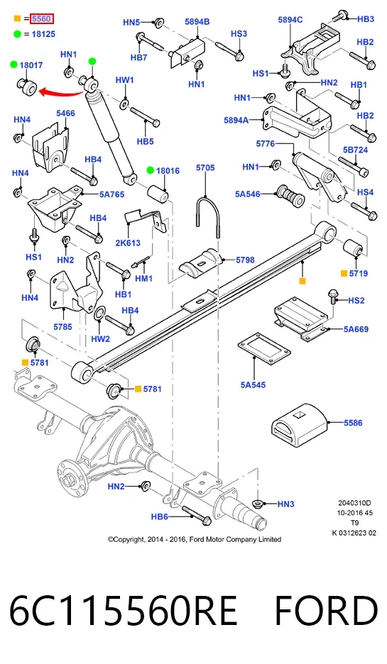 Ballesta de suspensión trasera 6C115560RE Ford