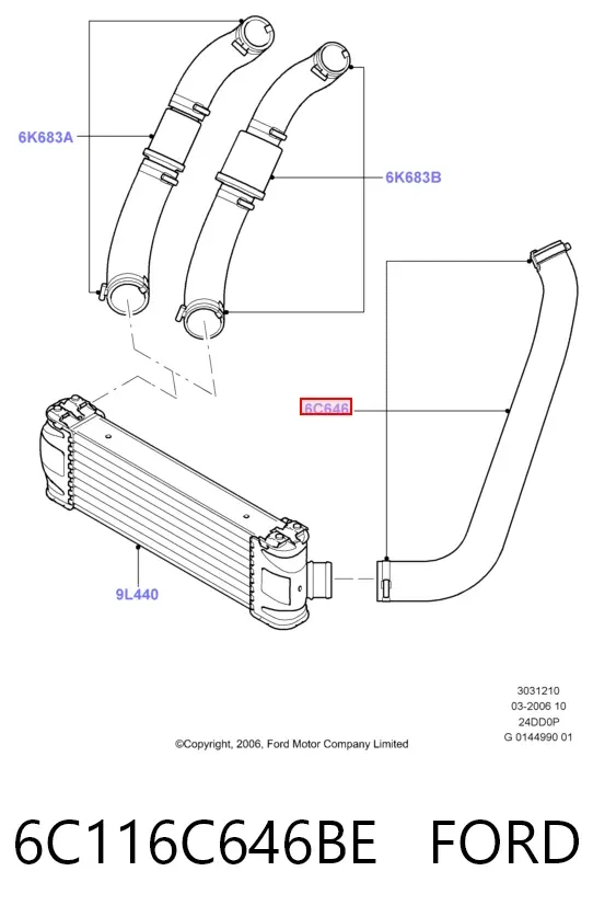 Tubo intercooler 6C116C646BE Ford
