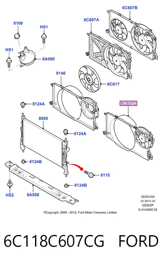Ventilador de radiador 6C118C607CG Ford