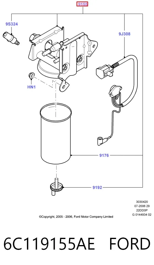 Caja del filtro de combustible 6C119155AE Ford