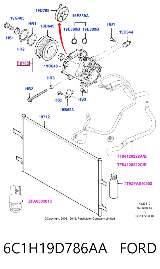 Compresor de aire acondicionado 6C1H19D786AA Ford