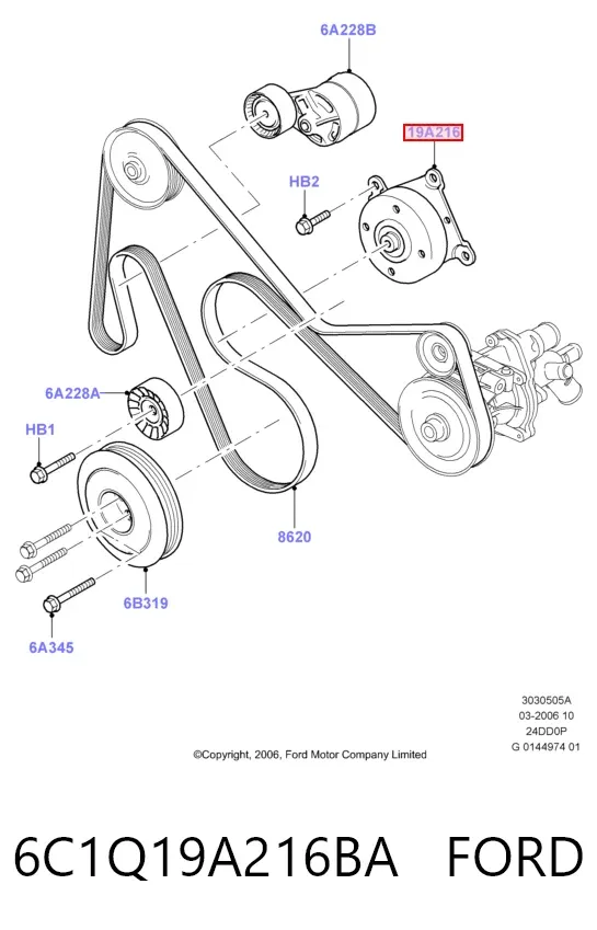 Polea inversión / guía, correa poli V 6C1Q19A216BA Ford