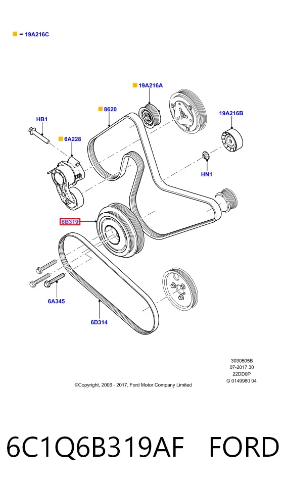 Polea de cigüeñal 6C1Q6B319AF Ford