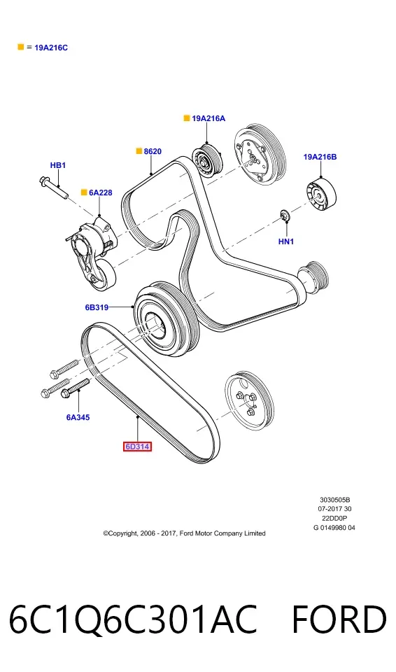 Correa de alternador 6C1Q6C301AC Ford