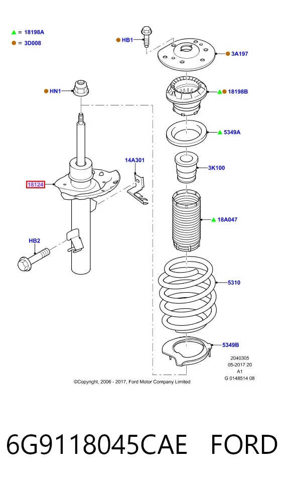 Amortiguador delantero derecho 6G9118045CAE Ford