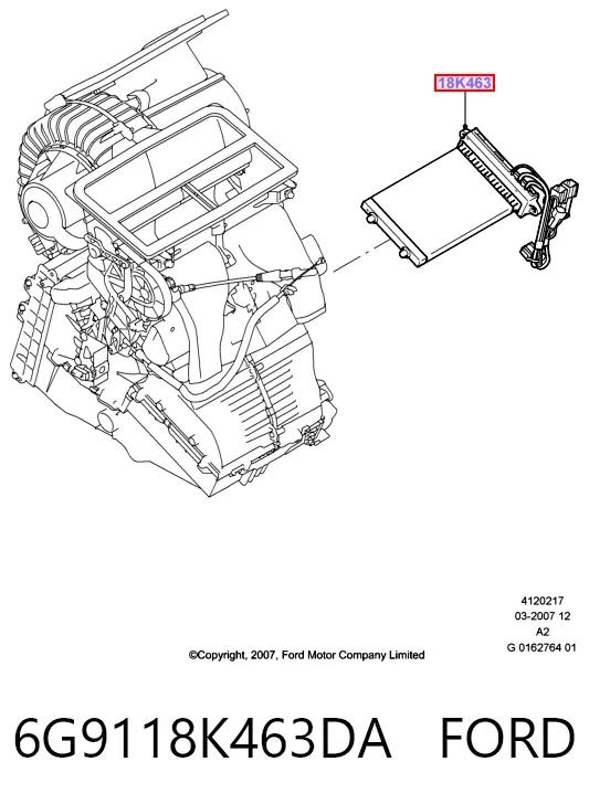 Calentador eléctrico de aire para el sistema de calefacción del habitáculo 6G9118K463DA Ford