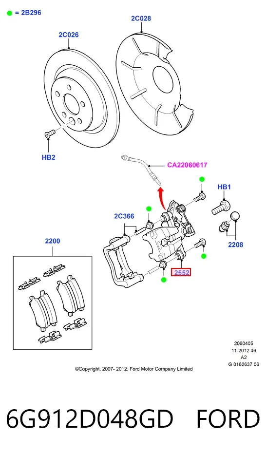 Pinza de freno trasera derecha 6G912D048GD Ford